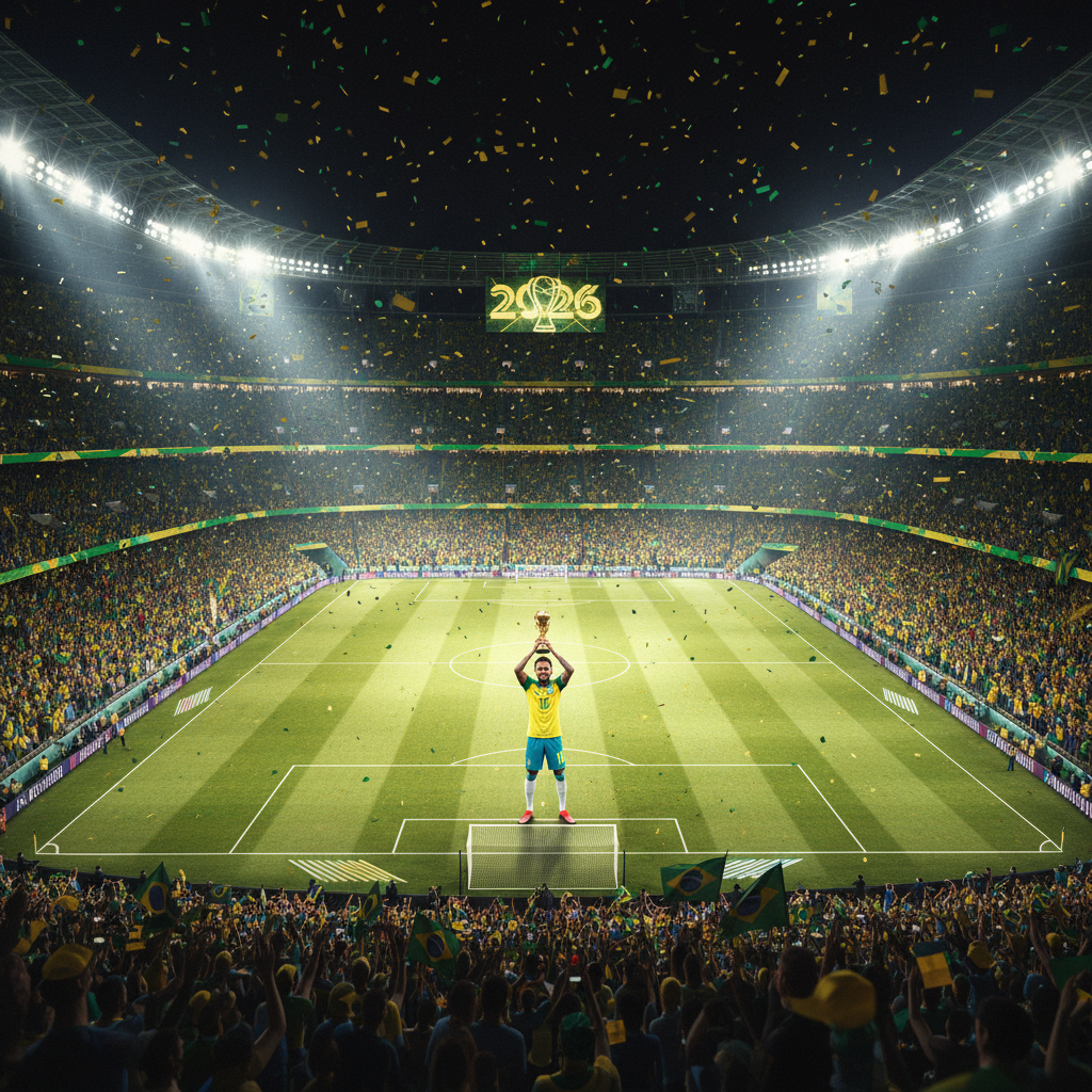 Jogadores em ação em campo verde na Copa do Mundo 2026 com bola em movimento